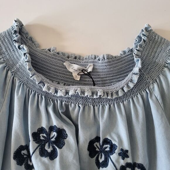 NEW Love Tree Plus Size 1X Blue Cotton Blouse Embroidered On & Off Shoulder - Picture 9 of 13
